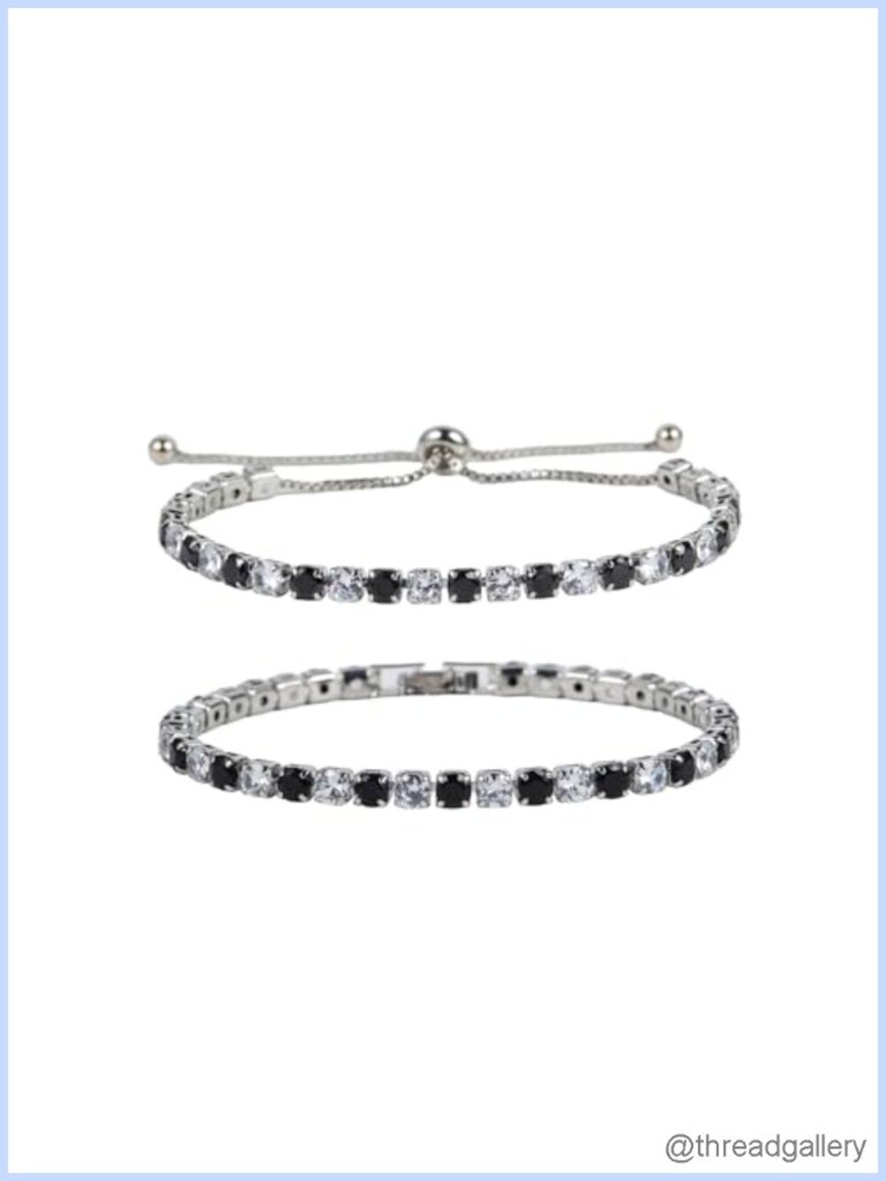 2PCS Tennis Chain Bracelet Cubic Zirconia Beaded Adjustable Slider Bangle Women